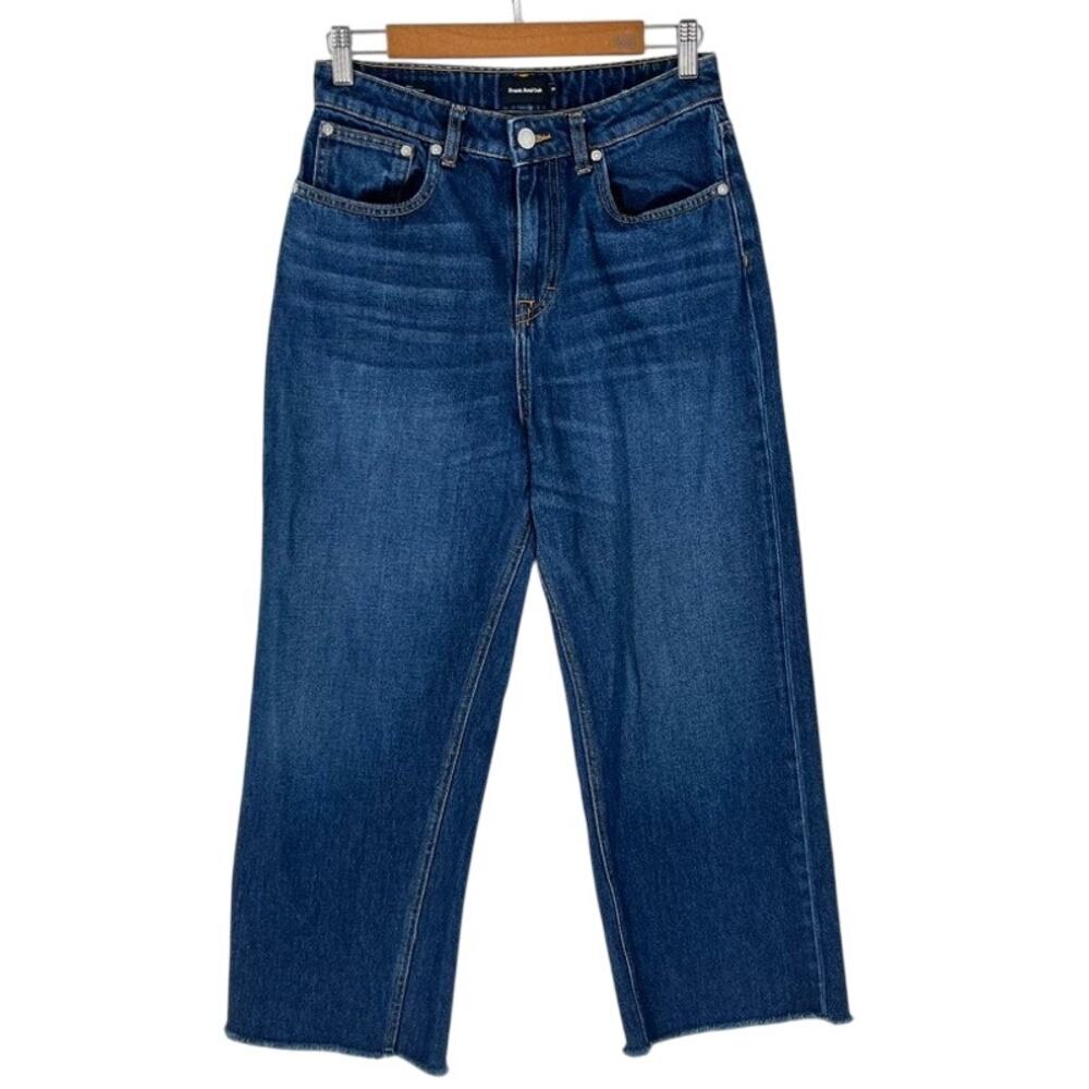 Frank and Oak Nina Wide Leg Jeans Blue 29 Raw Hem